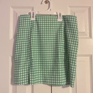 Green and white checkered skirt
